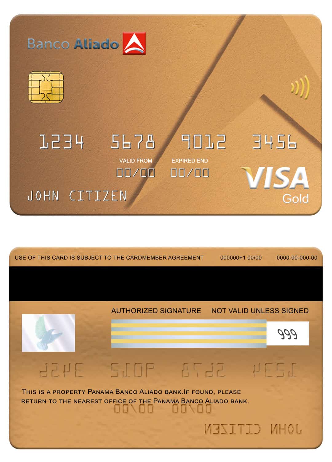 Panama Banco Aliado bank visa gold card Editable Panama Banco Aliado bank visa gold card Templates