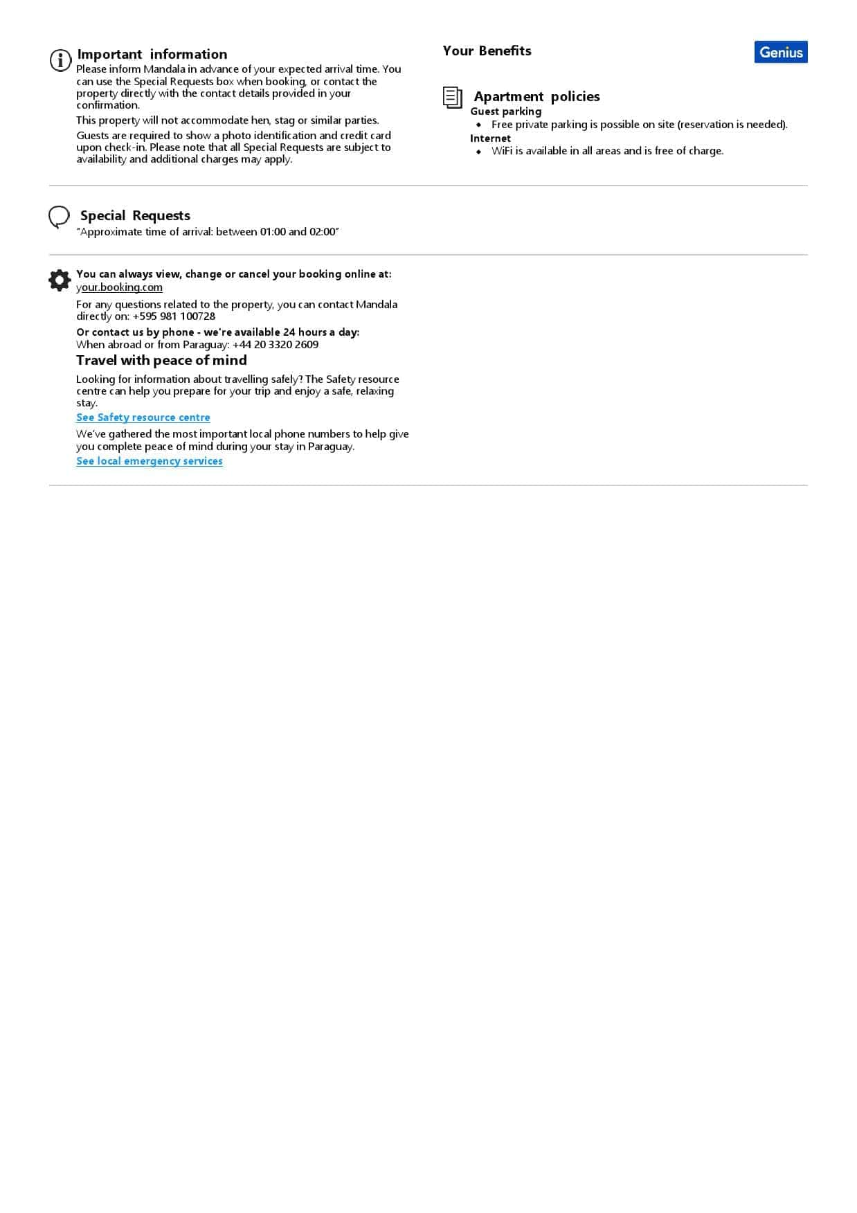 Paraguay hotel booking confirmation Word and PDF template, 2 pages Paraguay hotel booking confirmation Word and PDF template, 2 pages