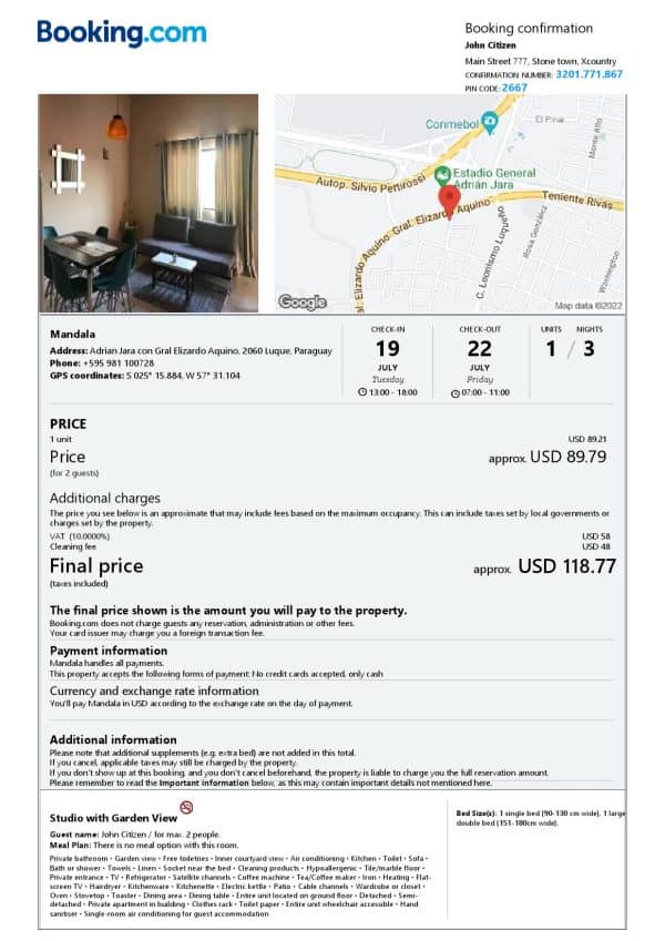 Paraguay hotel booking confirmation Word and PDF template, 2 pages Paraguay hotel booking confirmation Word and PDF template, 2 pages