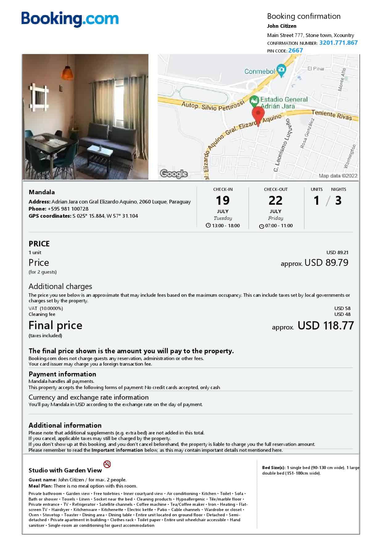 Paraguay hotel booking confirmation Word and PDF template, 2 pages Paraguay hotel booking confirmation Word and PDF template, 2 pages