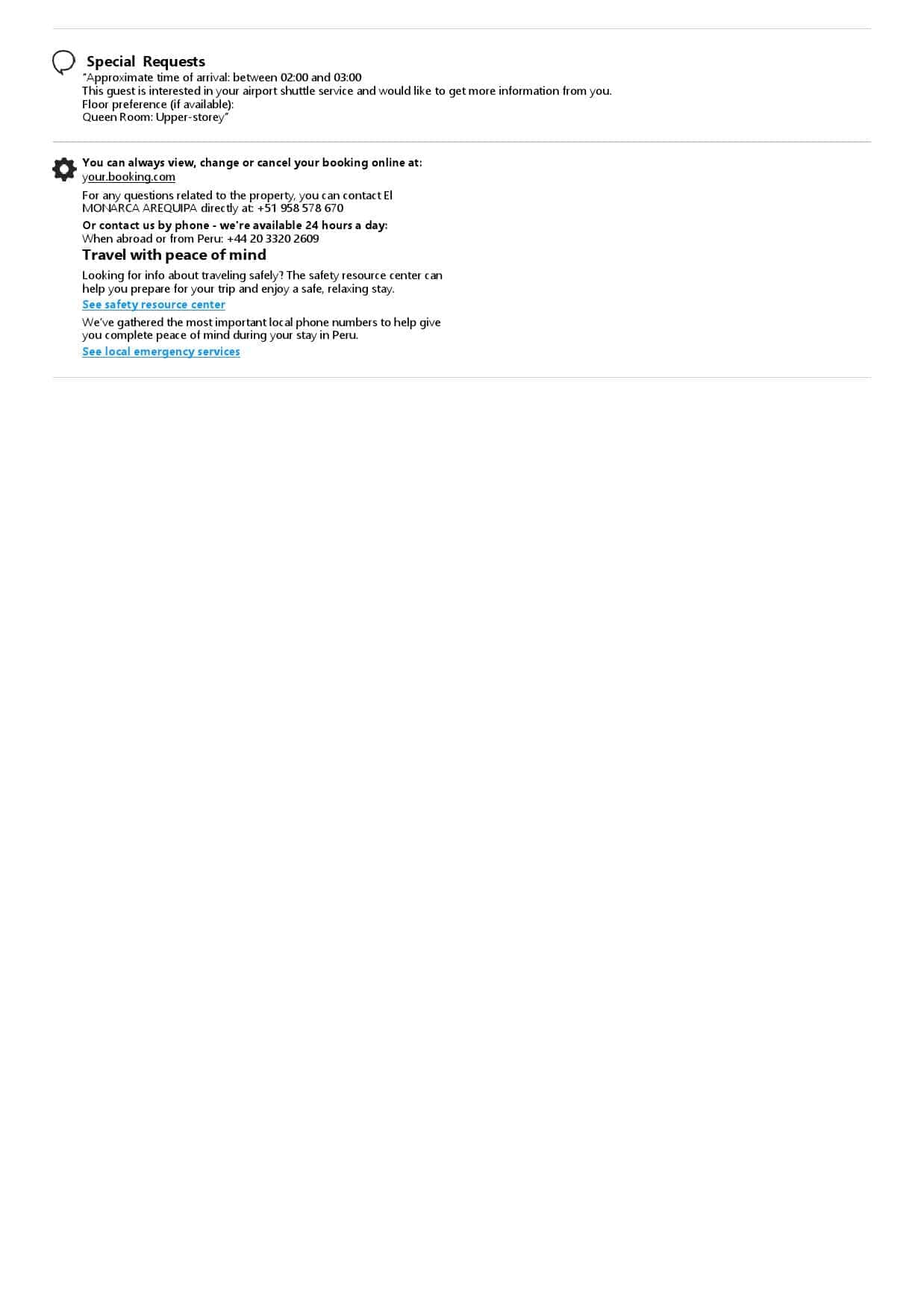 Peru hotel booking confirmation Word and PDF template, 2 pages Peru hotel booking confirmation Word and PDF template, 2 pages