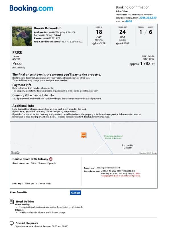 Poland hotel booking confirmation Word and PDF template, 2 pages Poland hotel booking confirmation Word and PDF template, 2 pages