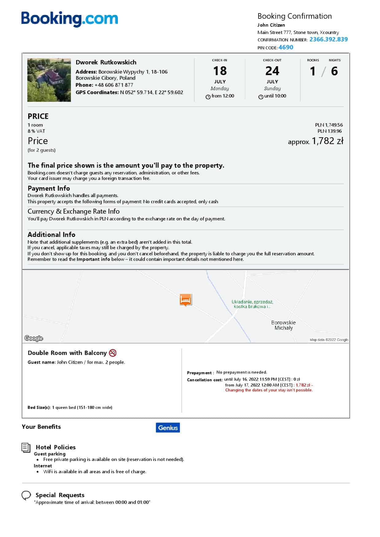 Poland hotel booking confirmation Word and PDF template, 2 pages Poland hotel booking confirmation Word and PDF template, 2 pages