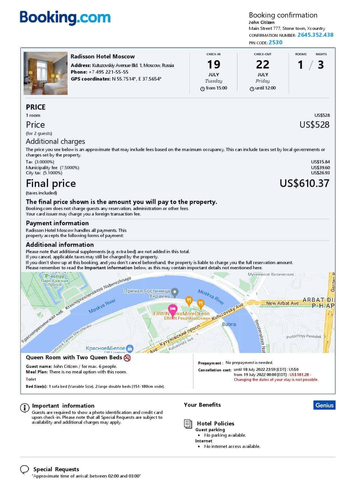 Russia hotel booking confirmation Word and PDF template, 2 pages Russia hotel booking confirmation Word and PDF template, 2 pages