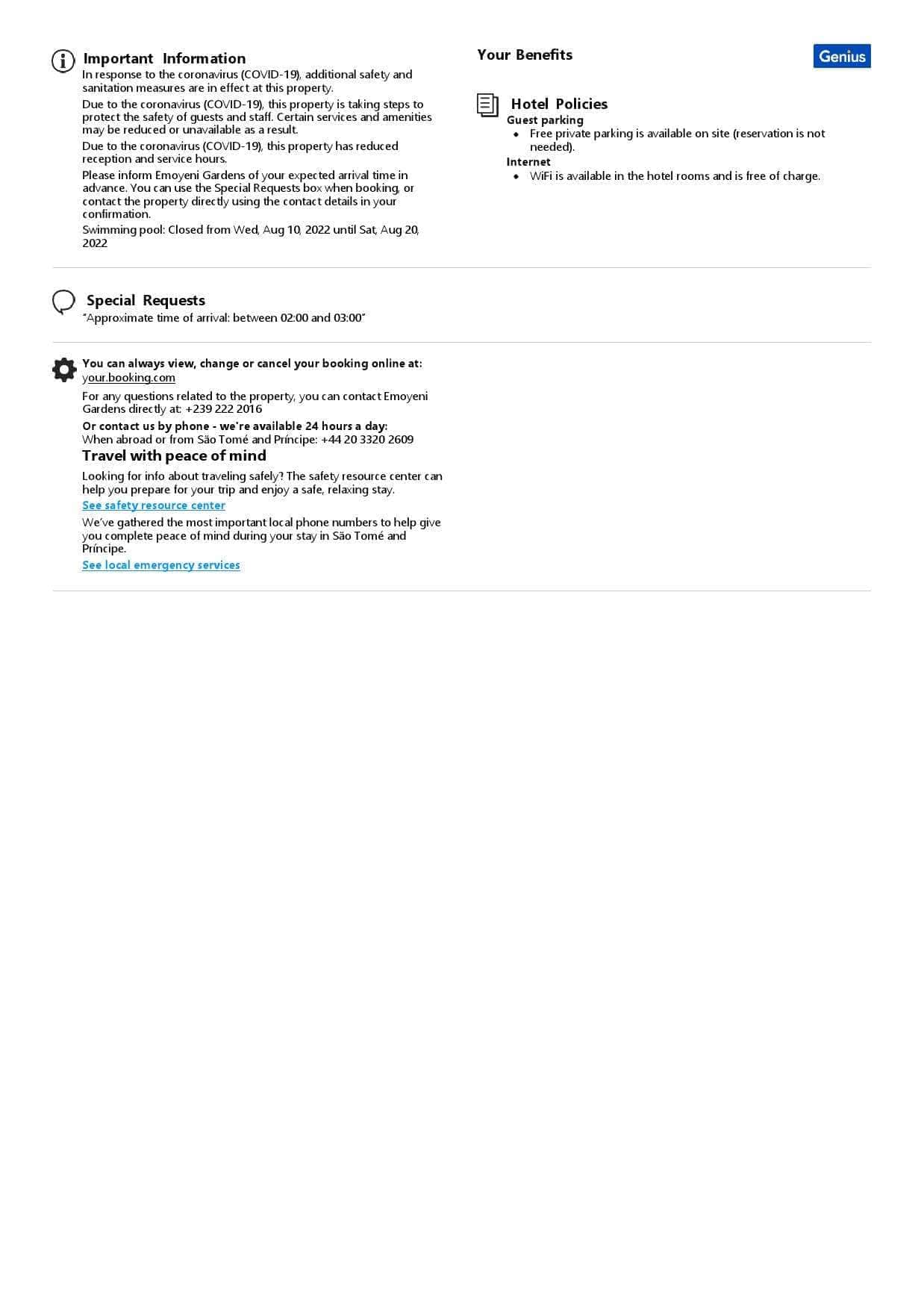 Sao Tome and Principe hotel booking confirmation Word and PDF template, 2 pages Sao Tome and Principe hotel booking confirmation Word and PDF template, 2 pages