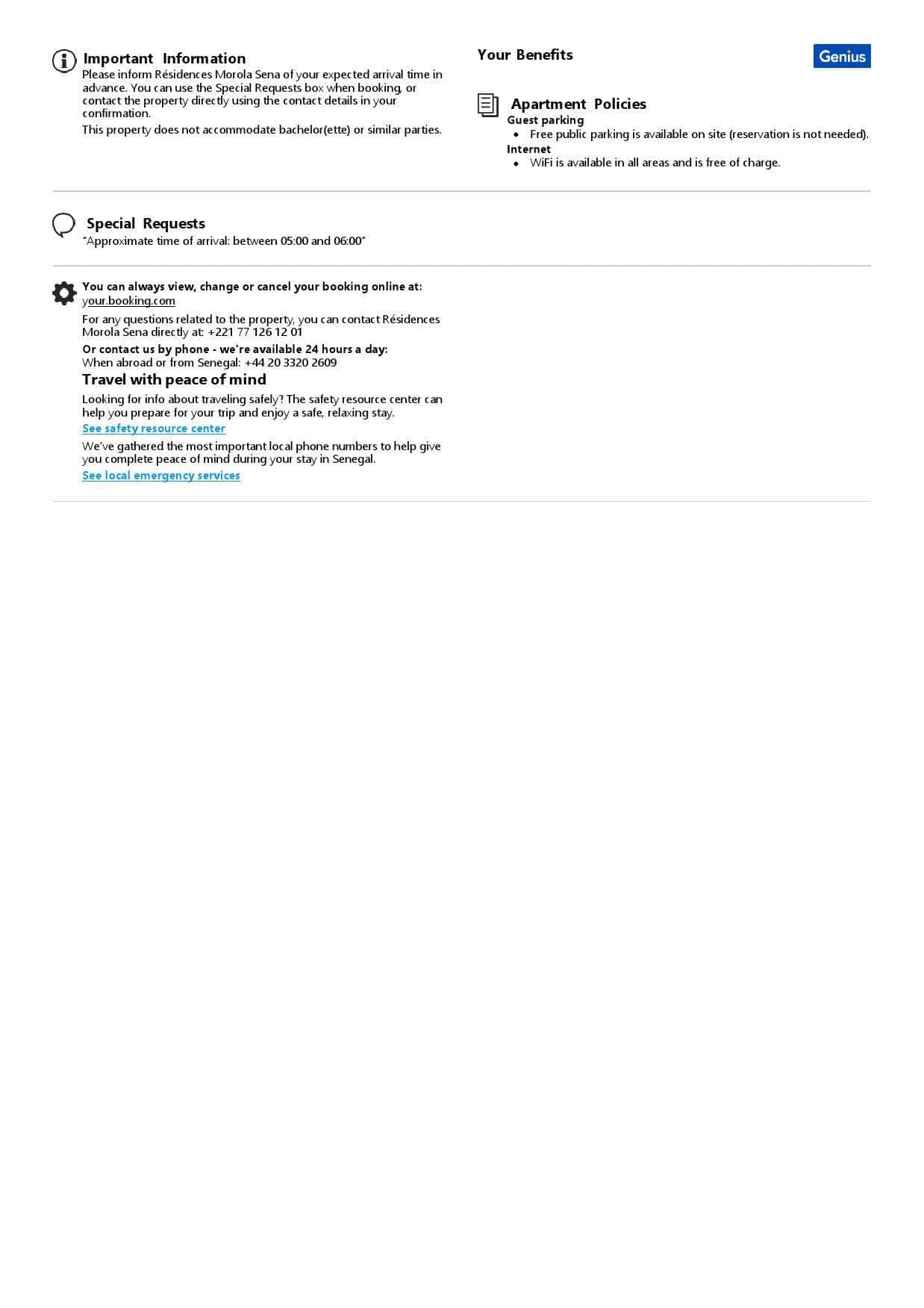 Senegal hotel booking confirmation Word and PDF template, 2 pages Senegal hotel booking confirmation Word and PDF template, 2 pages