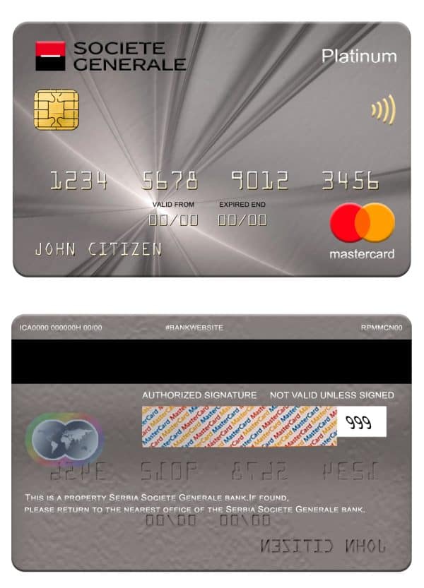 Fillable Serbia Societe Generale bank mastercard platinum Templates