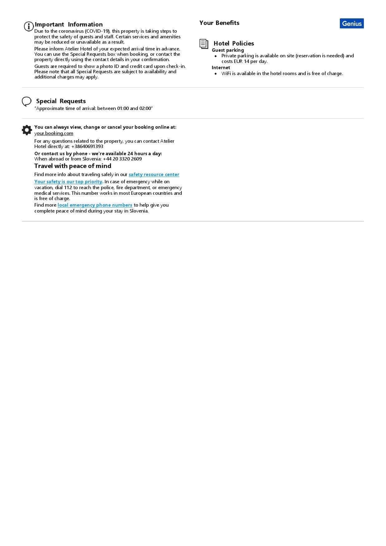 Slovenia hotel booking confirmation Word and PDF template, 2 pages Slovenia hotel booking confirmation Word and PDF template, 2 pages