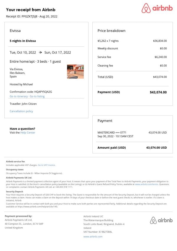 Spain Airbnb booking confirmation Word and PDF template Spain Airbnb booking confirmation Word and PDF template