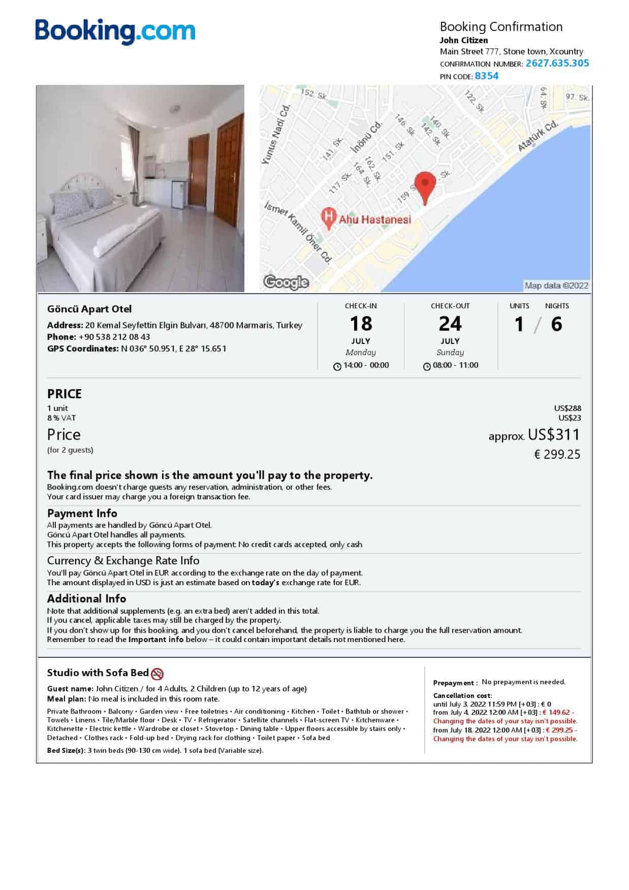 Turkey hotel booking confirmation Word and PDF template, 2 pages Turkey hotel booking confirmation Word and PDF template, 2 pages