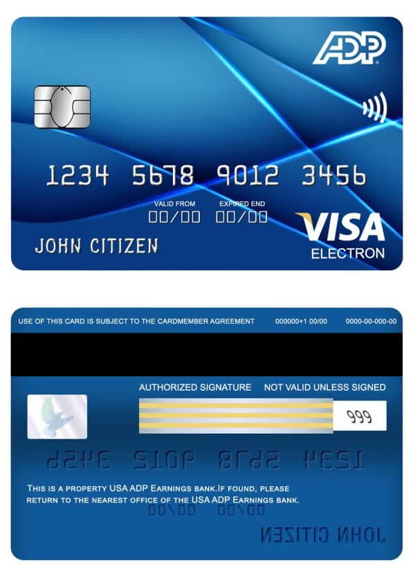 USA ADP Earnings bank visa electron card Editable USA ADP Earnings bank visa electron card Templates
