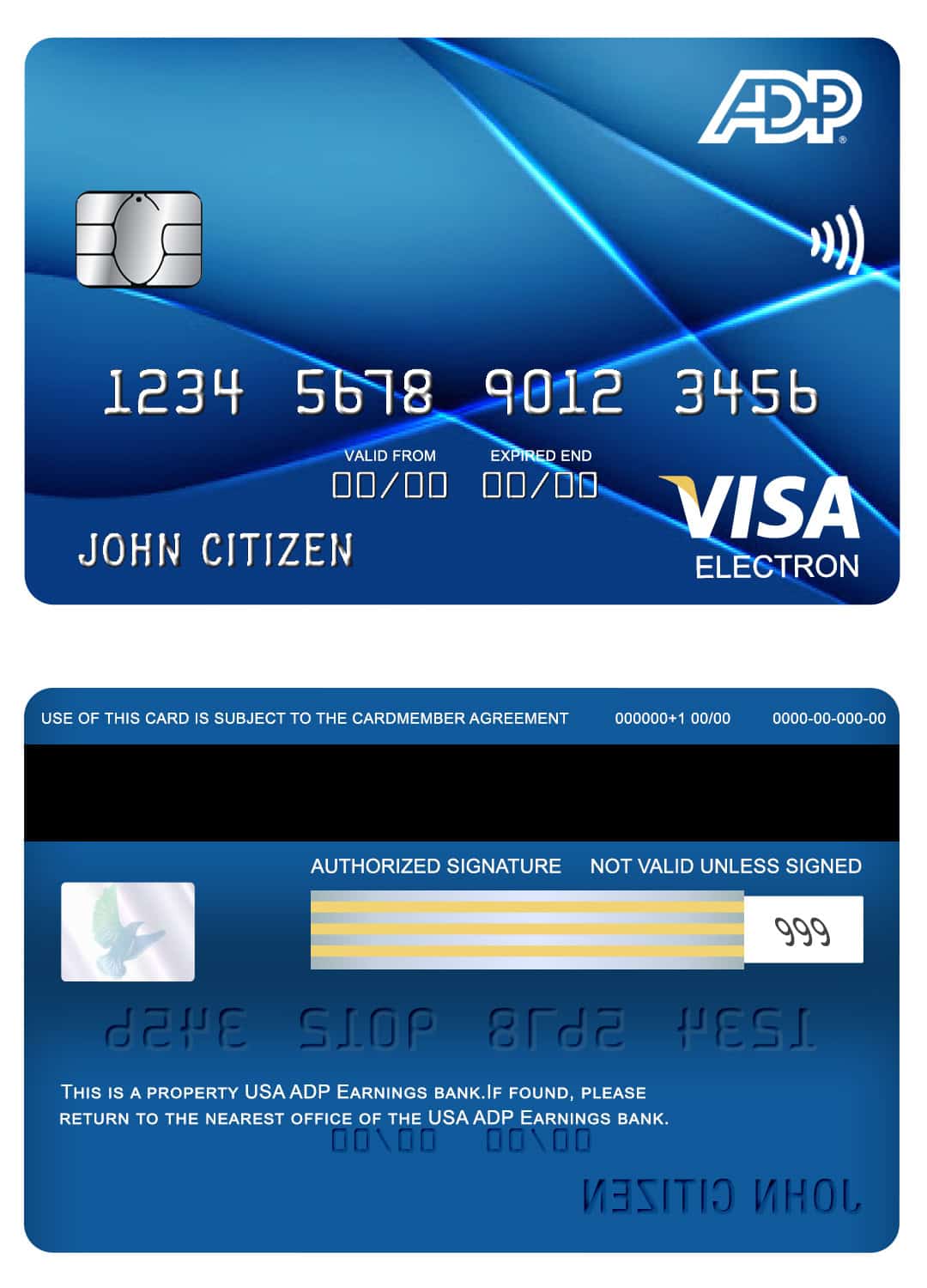 USA ADP Earnings bank visa electron card Editable USA ADP Earnings bank visa electron card Templates