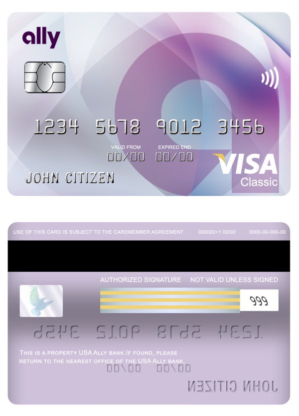 USA Ally bank visa classic card Editable USA Ally bank visa classic card Templates