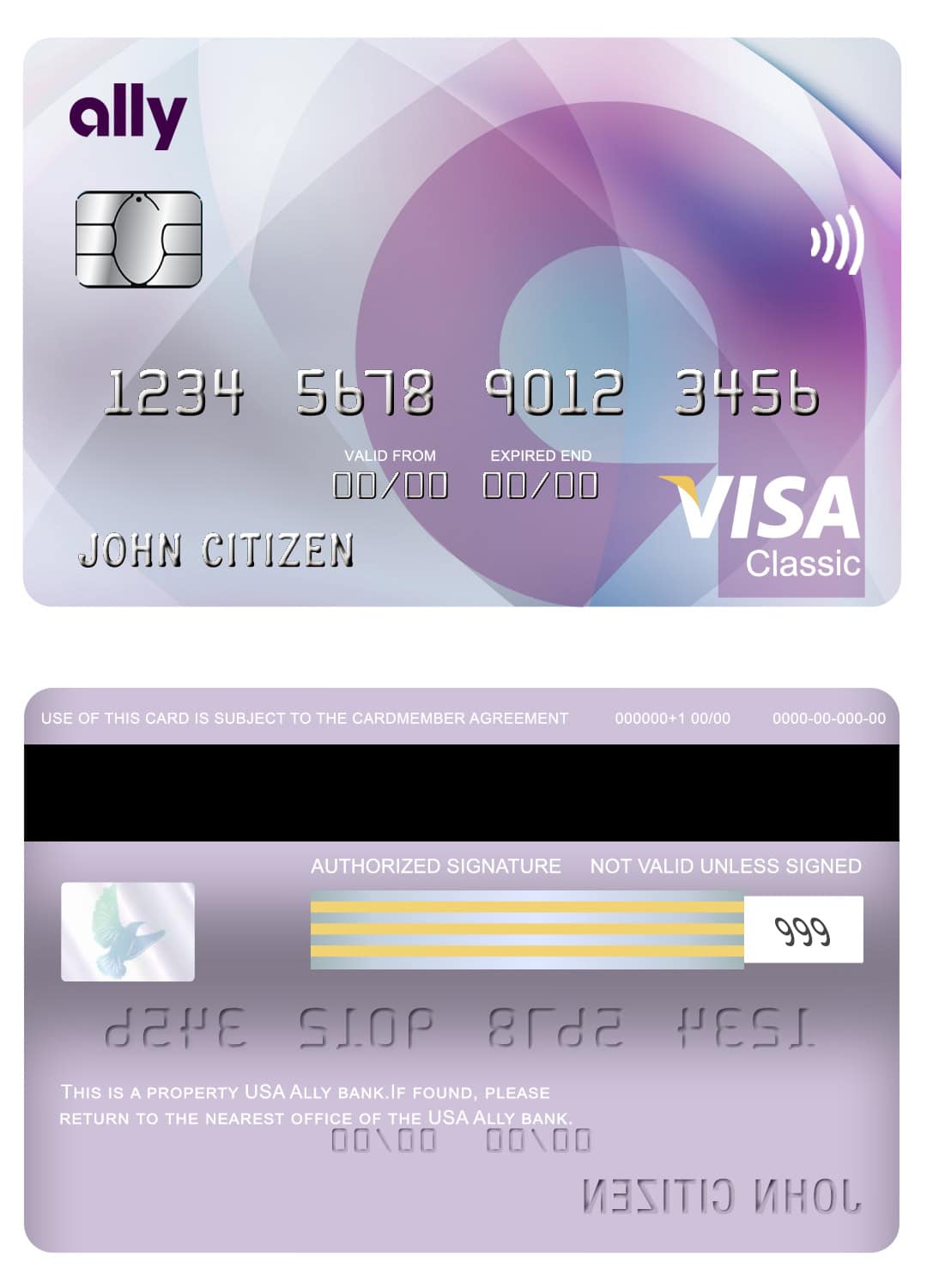 USA Ally bank visa classic card Editable USA Ally bank visa classic card Templates