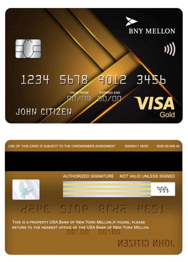 USA Bank of New York Mellon visa gold card Editable USA Bank of New York Mellon visa gold card Templates