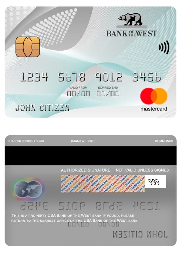 USA Bank of the West bank mastercard Fillable USA Bank of the West bank mastercard Templates