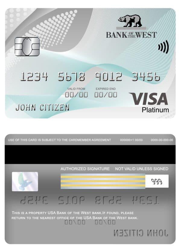 USA Bank of the West bank visa platinum card Editable USA Bank of the West bank visa platinum card Templates