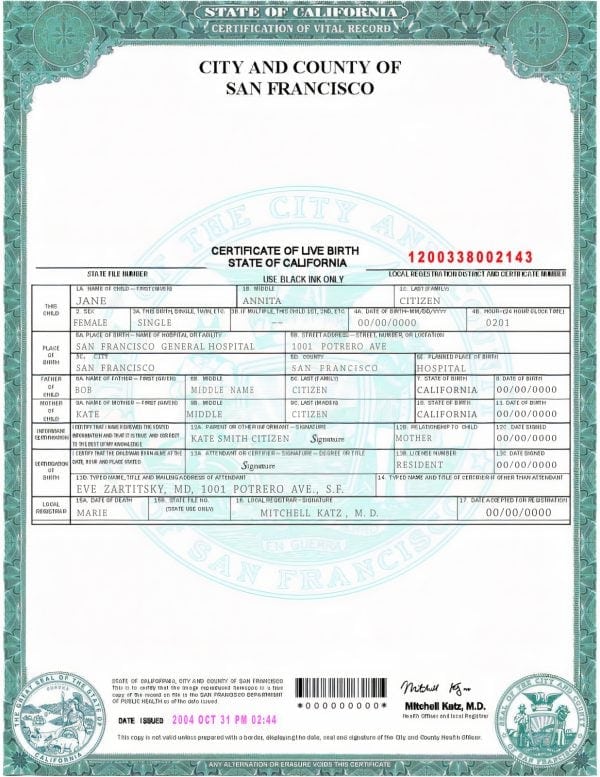 USA California state birth certificate template in PSD format, fully editable USA California state birth certificate template in PSD format, fully editable