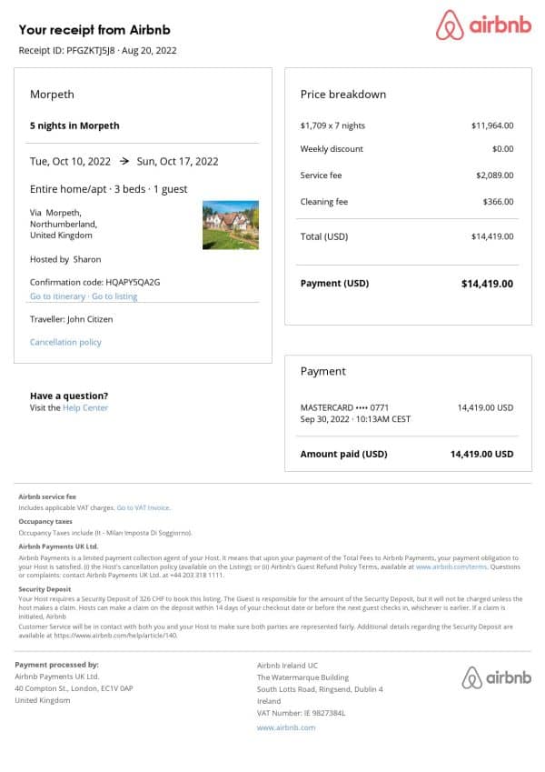United Kingdom Airbnb booking confirmation Word and PDF template United Kingdom Airbnb booking confirmation Word and PDF template