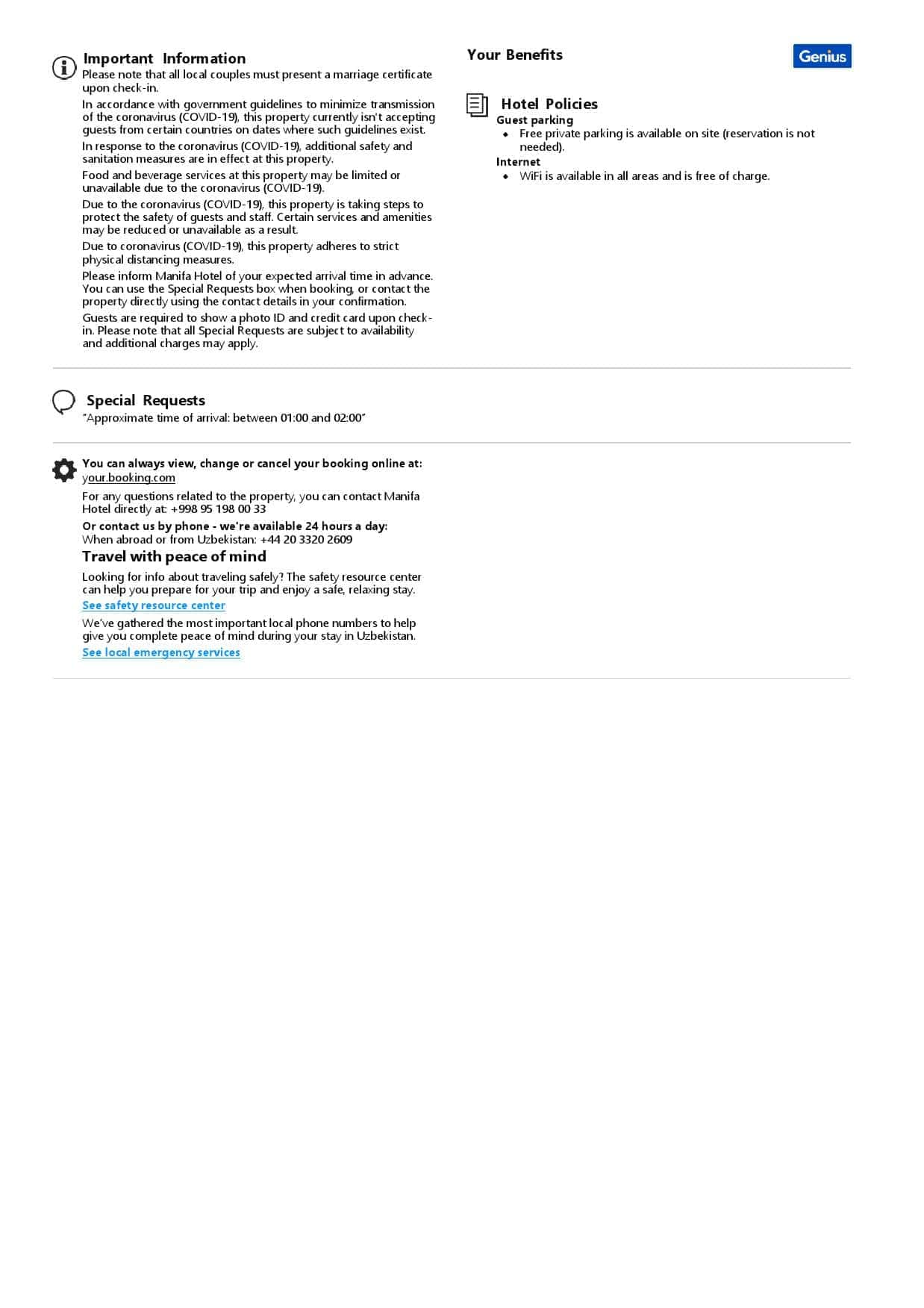 Uzbekistan hotel booking confirmation Word and PDF template, 2 pages Uzbekistan hotel booking confirmation Word and PDF template, 2 pages