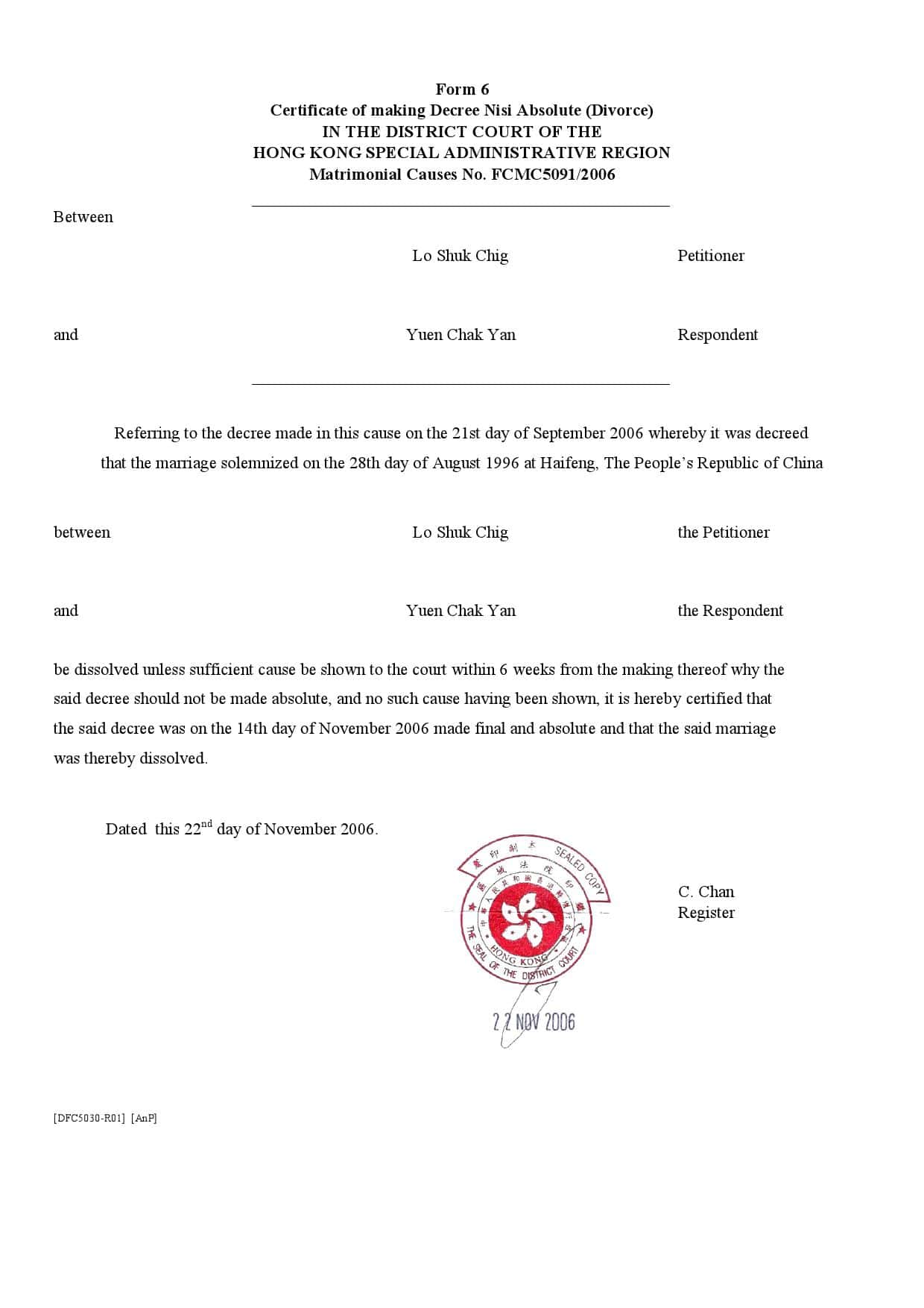 Easily Customize Hong Kong Divorce Certificate Free Template Easily Customize Hong Kong Divorce Certificate Free Template