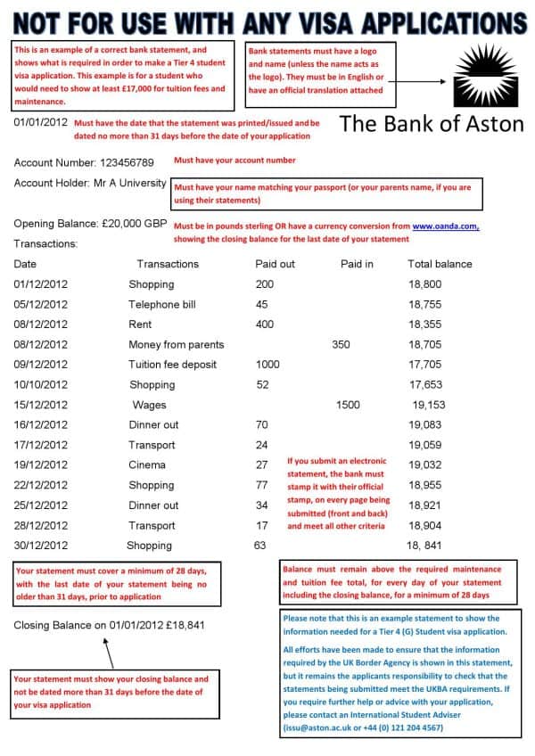 United Kingdom The Bank of Aston Bank Statement United Kingdom The Bank of Aston Bank Statement