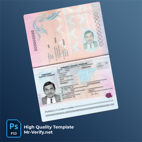 Romania passport psd template (2021-present) photolook Romania passport psd template (2021-present) photolook
