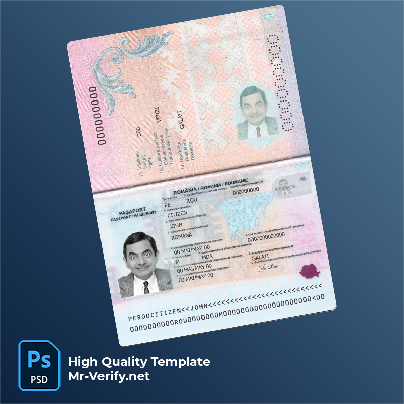 Romania passport psd template (2021-present) photolook Romania passport psd template (2021-present) photolook