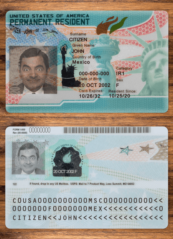 USA Green Card And Permanent Resident Card PSD Template New2024