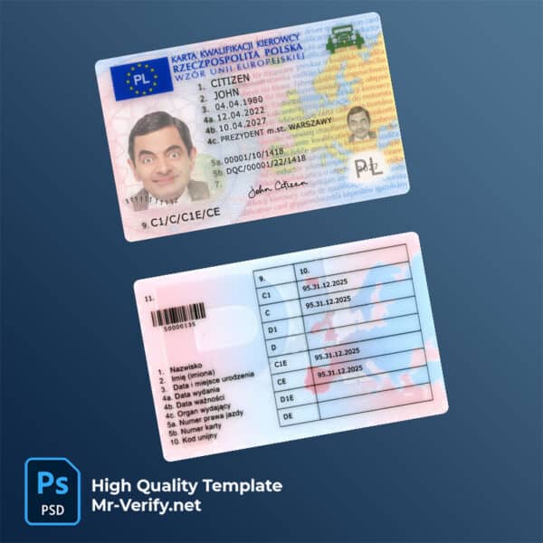 Poland-driving-license-2022-present Poland Driver License PSD Template new version 2022 to present