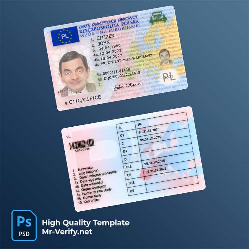 Poland-driving-license-2022-present Poland Driver License PSD Template new version 2022 to present