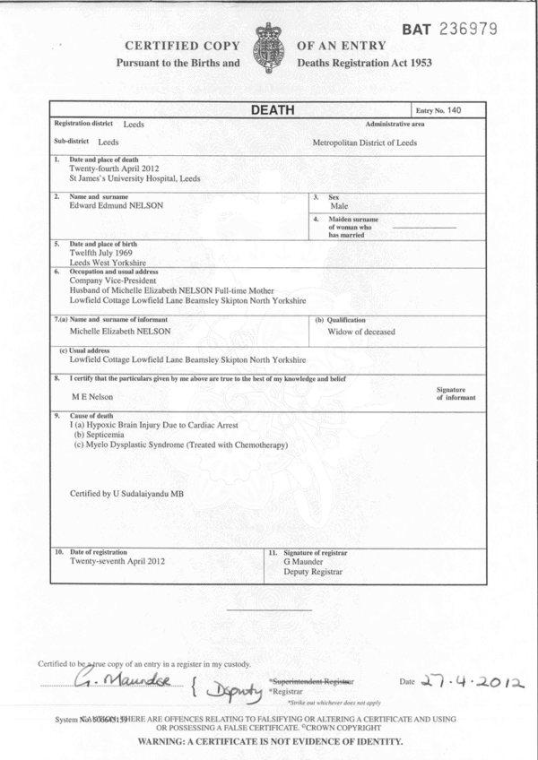 Fake UK Yorkshire Death Certificate Pdf Template