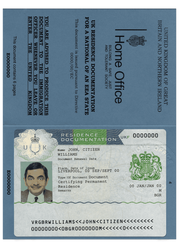 United Kingdom Residence Permit PSD Template version 2