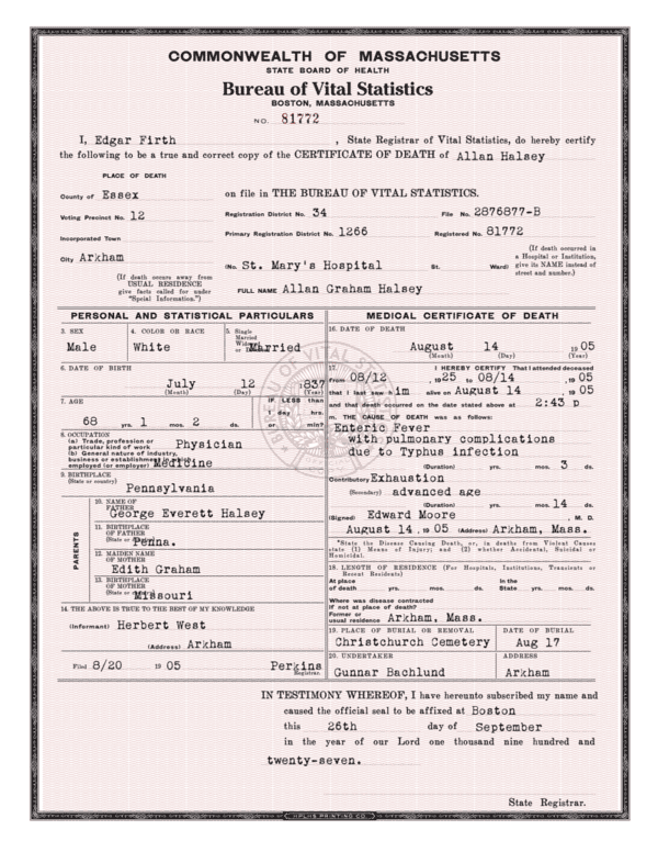 Fake USA Massachusetts Death Certificate Pdf Template