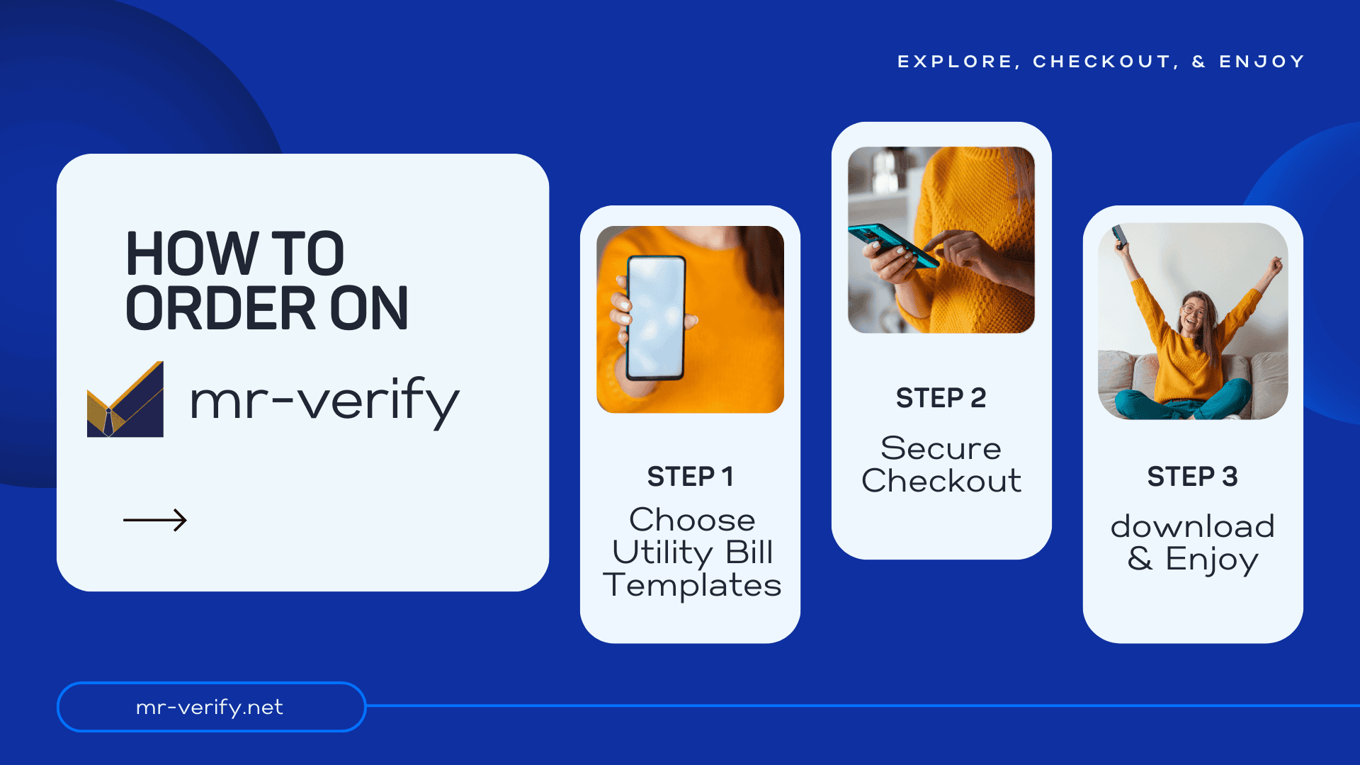 How To Order On mr-verify: 1. Choose a utility bill 2. Secure Checkout 3. download& Enjoy