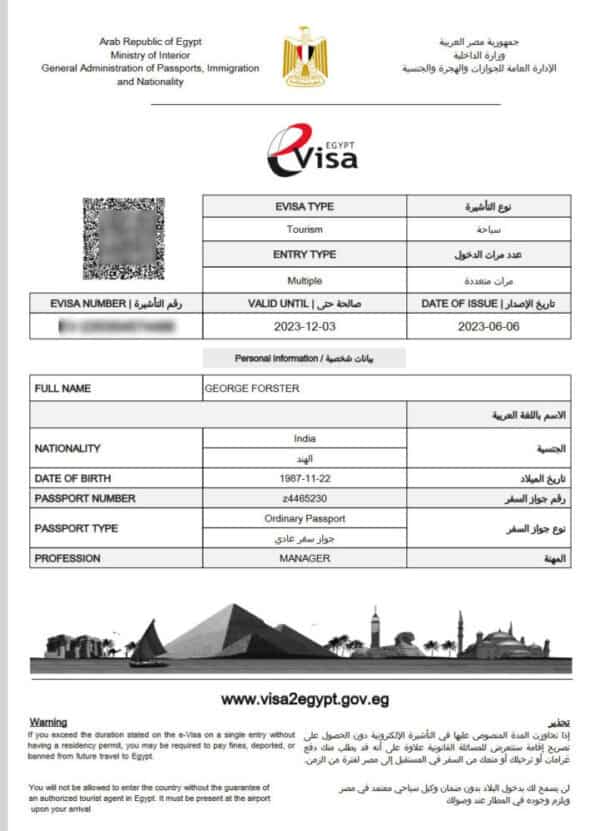 Egypt electronic visa Word And PDF template