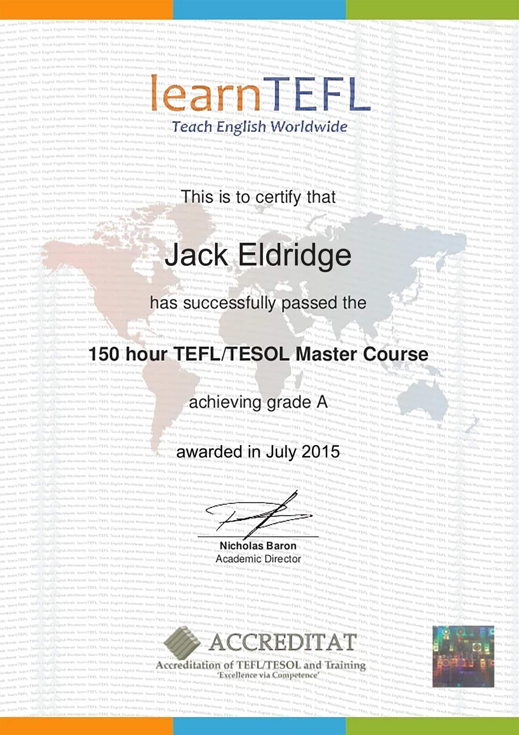 Accreditat TEFL Certificate PSD Template