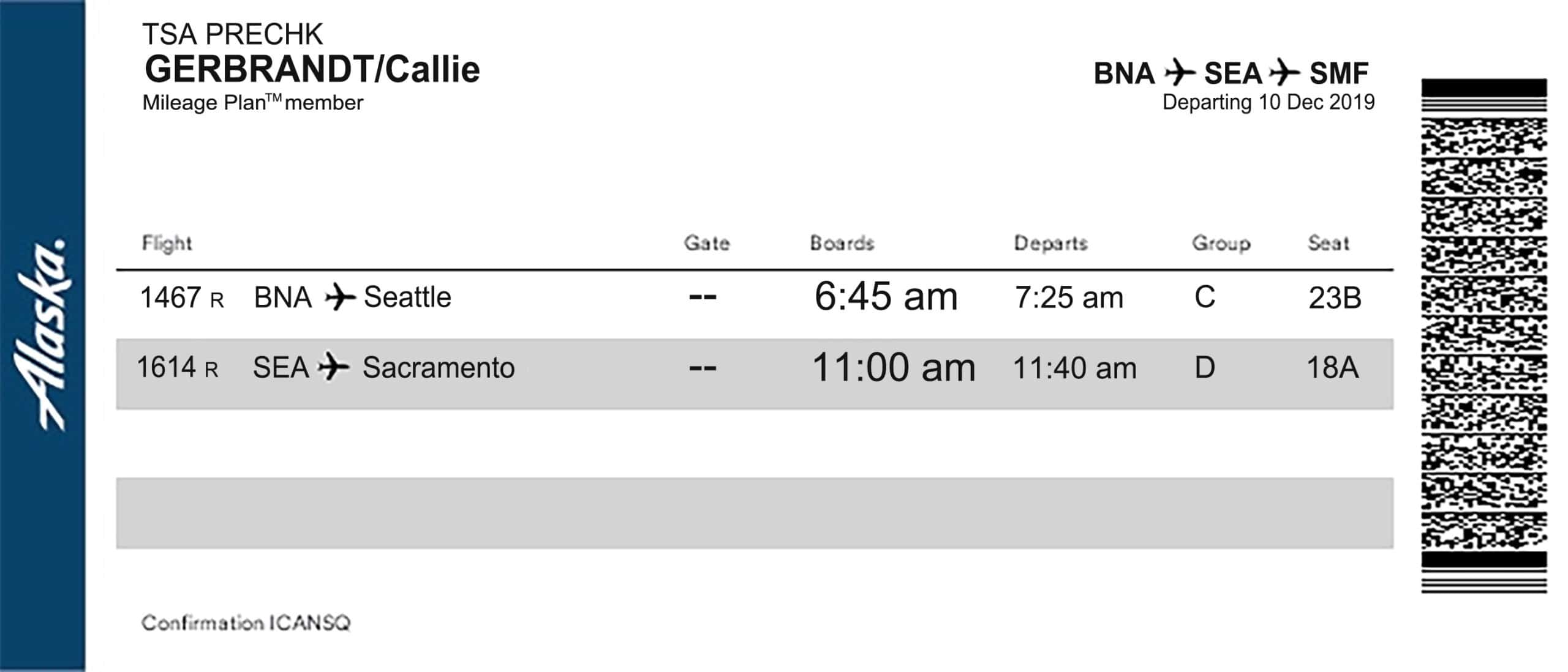 Fake Alaska Airlines Airline Ticket