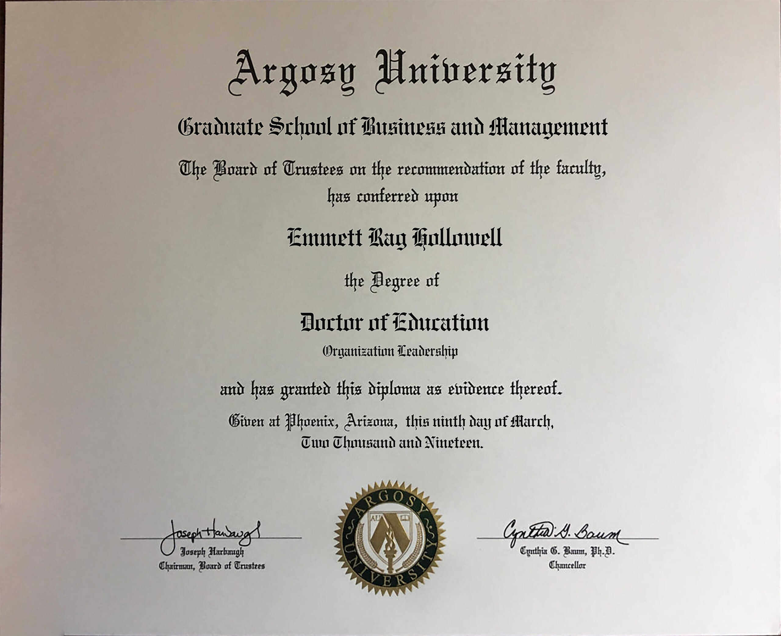 Authentic-Looking Fake certificate from Argosy University Authentic-Looking Fake certificate from Argosy University
