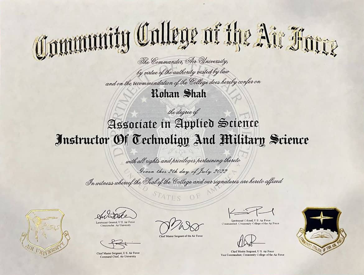 Authentic-Looking Fake Instructor Of Technoligy And Military Science from Community College Of The Air Force University