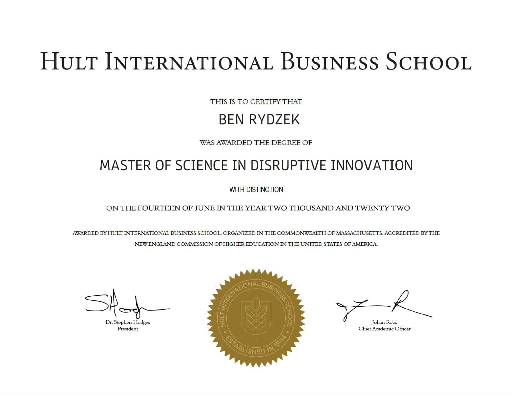 Authentic-Looking Fake Master Of Science from Hult Business School
