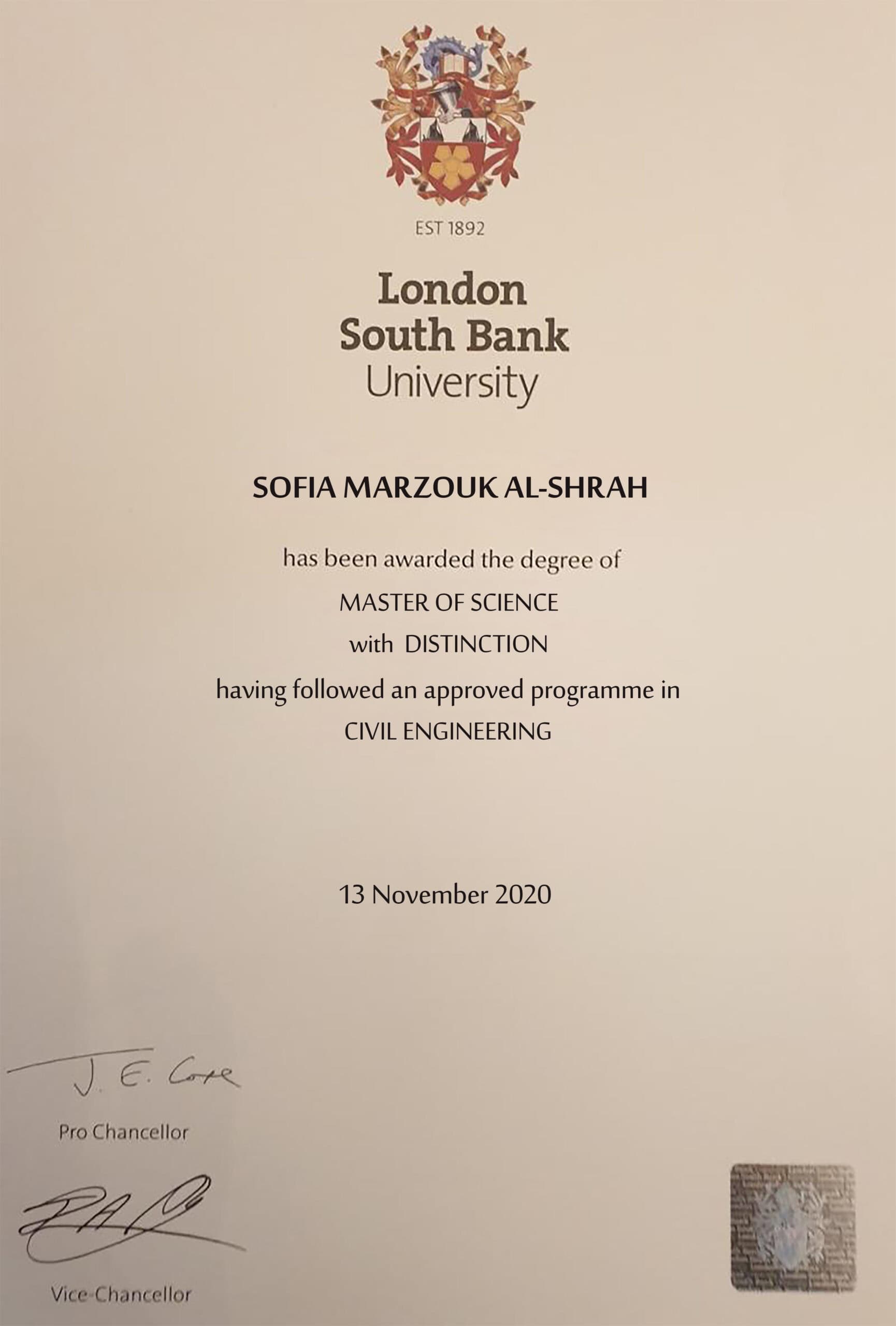Authentic-Looking Fake certificate from London South Bank University Authentic-Looking Fake certificate from London South Bank University