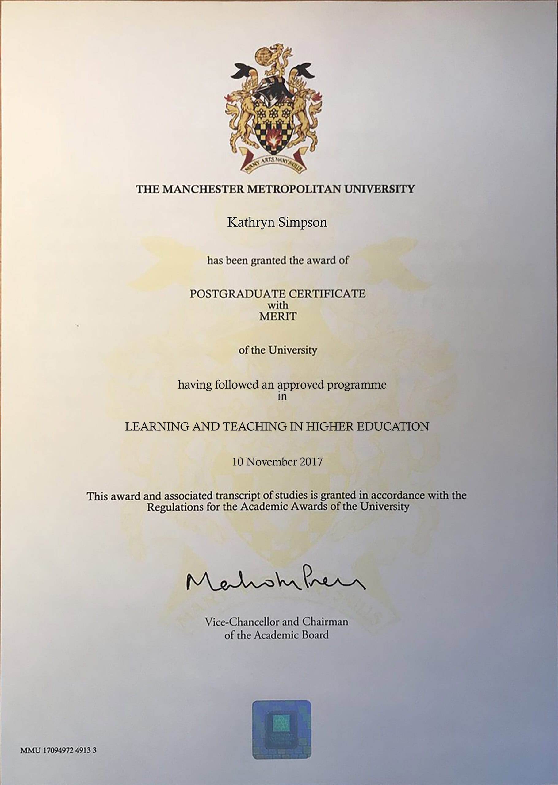 Authentic-Looking Fake certificate from Manchester Metropolitan University (MMU) Authentic-Looking Fake certificate from Manchester Metropolitan University (MMU)