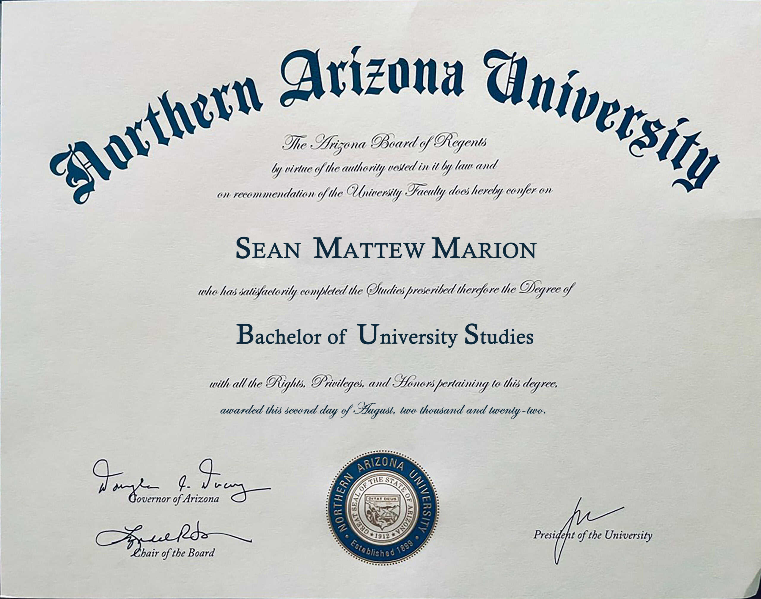 Authentic-Looking Fake certificate from Northern Arizona University Authentic-Looking Fake certificate from Northern Arizona University