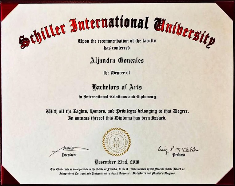 Authentic-Looking Fake certificate from Schiller International University