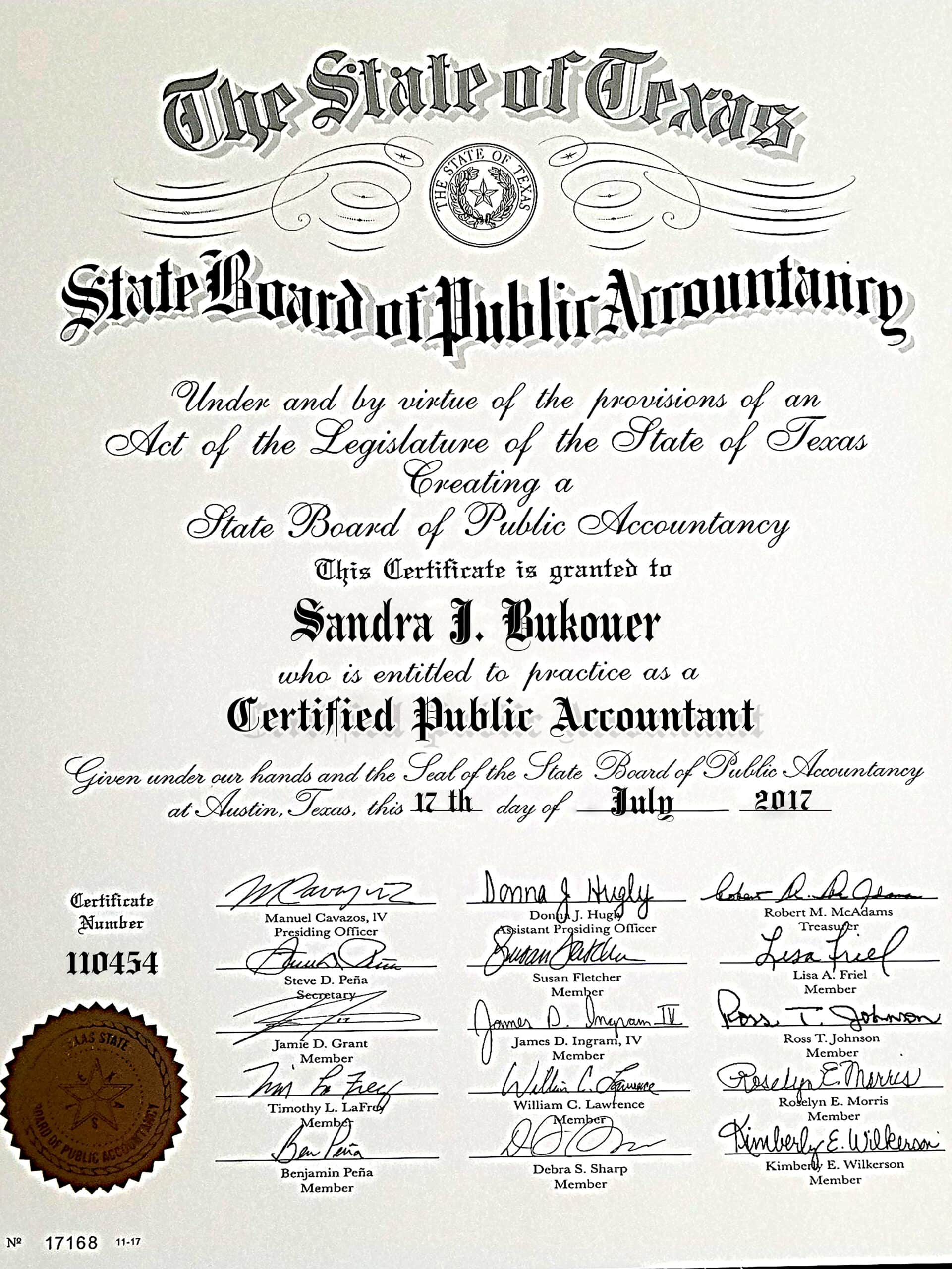 Authentic-Looking Fake certificate from Texas CPA University