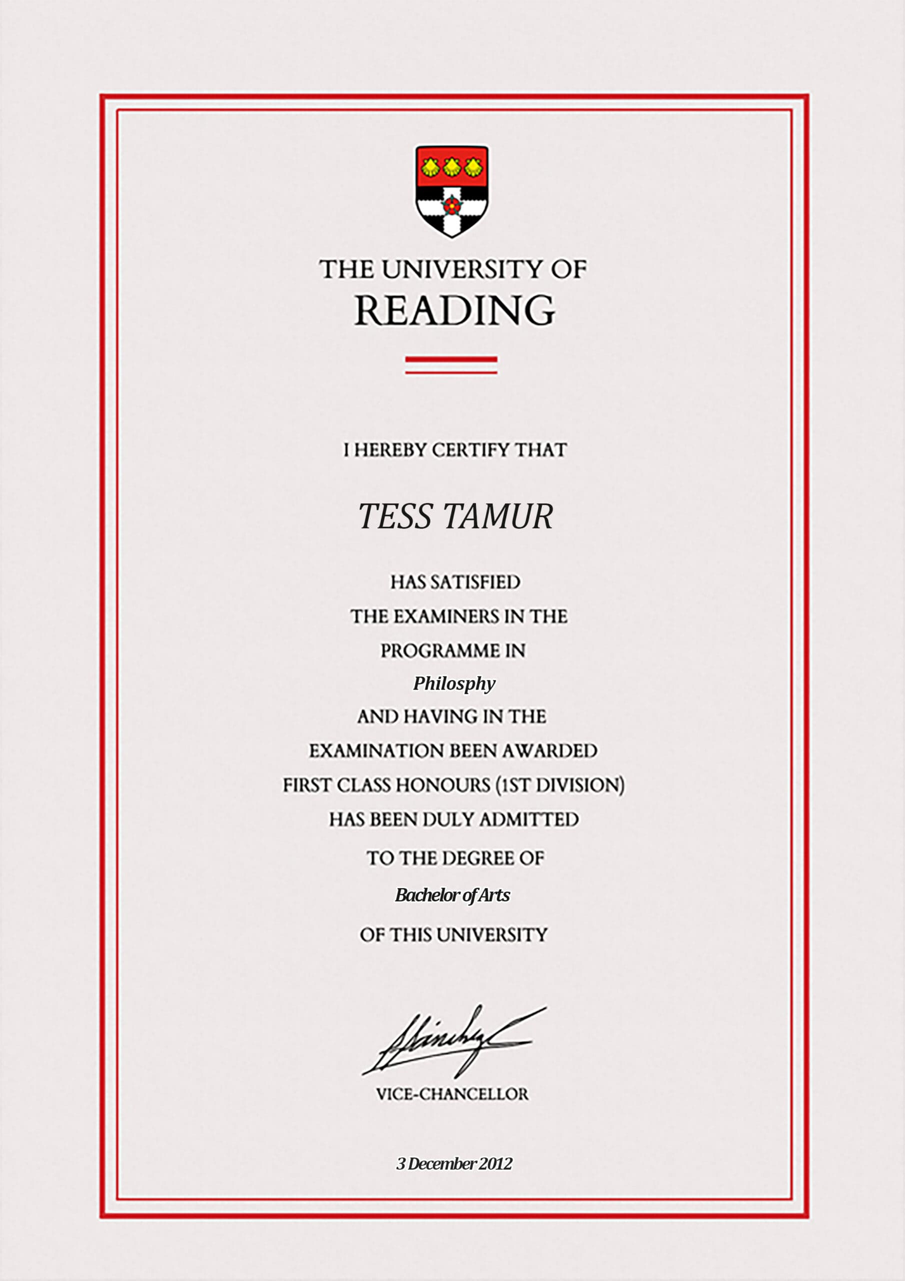Authentic-Looking Fake certificate from University Of Reading Authentic-Looking Fake certificate from University Of Reading