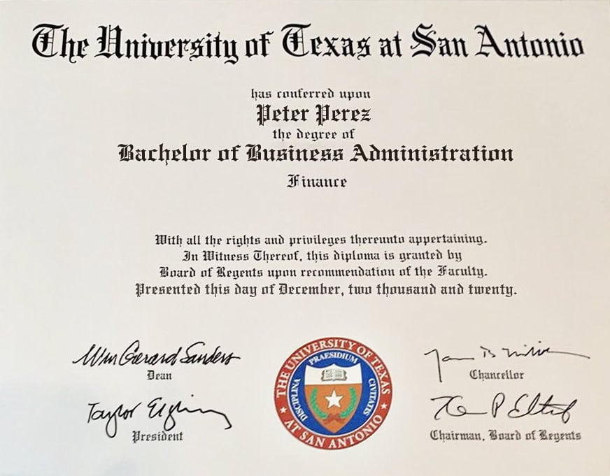 Authentic-Looking Fake certificate from University Of Texas At San Antonio Authentic-Looking Fake certificate from University Of Texas At San Antonio