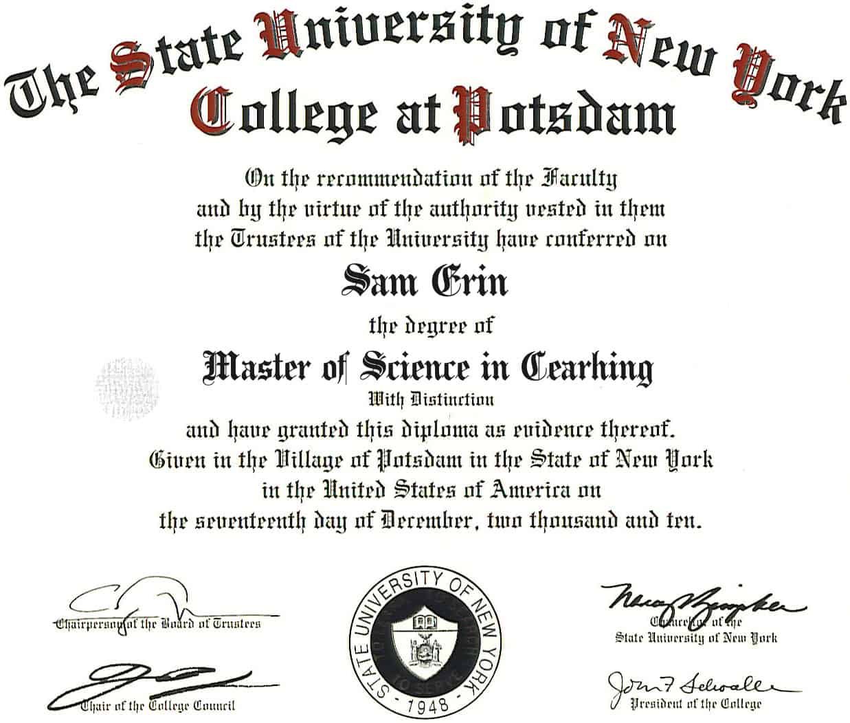 Authentic-Looking Fake certificate from University of New York SUNY Authentic-Looking Fake certificate from University of New York SUNY