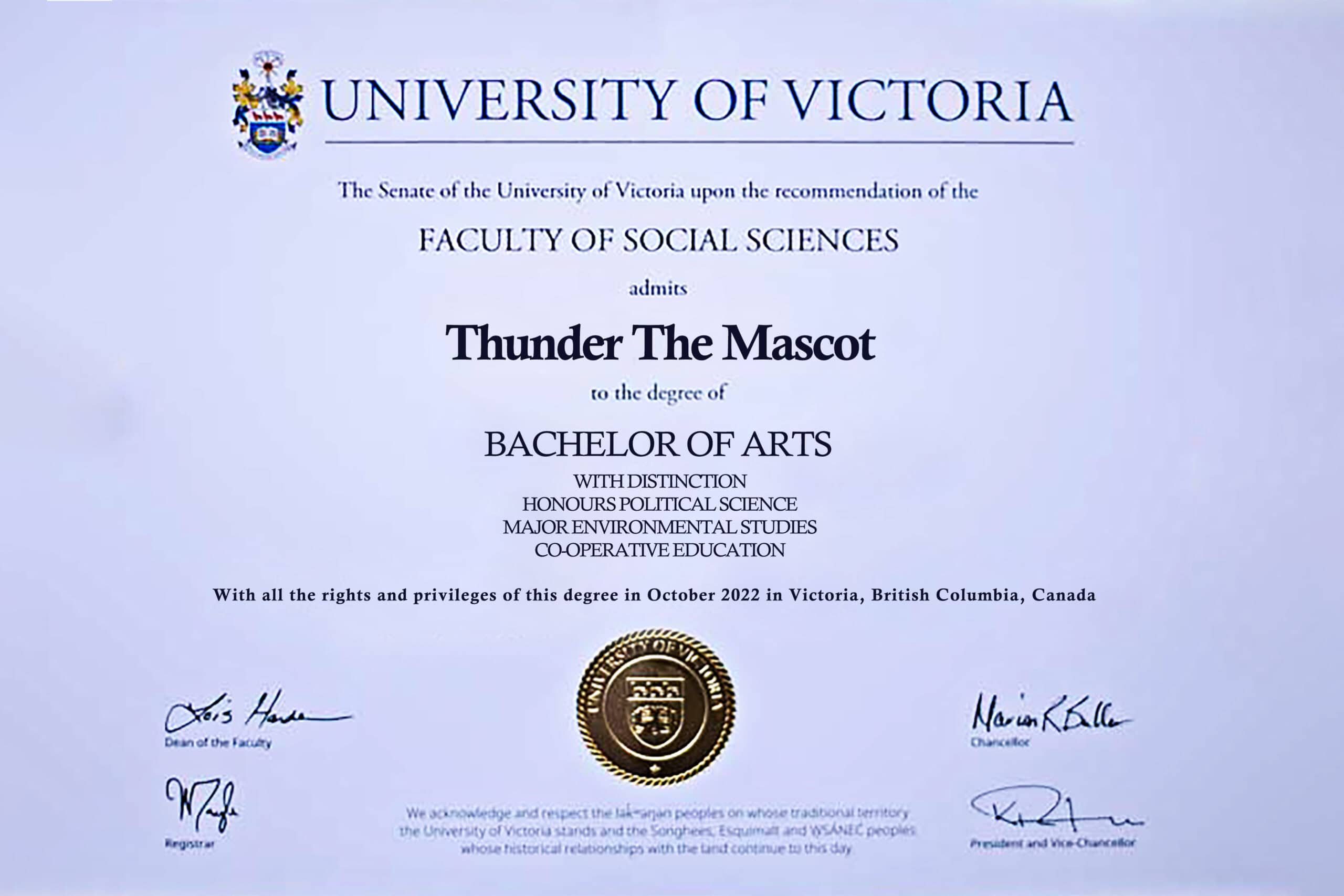 Authentic-Looking Fake certificate from University of Victoria (UVIC) Authentic-Looking Fake certificate from University of Victoria (UVIC)